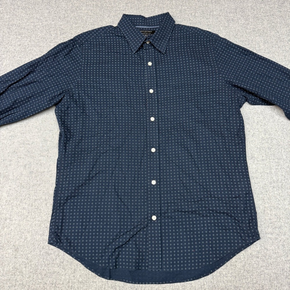 Banana Republic Button Down Shirt Size M Navy Blue Geometric Print Soft Wash Top